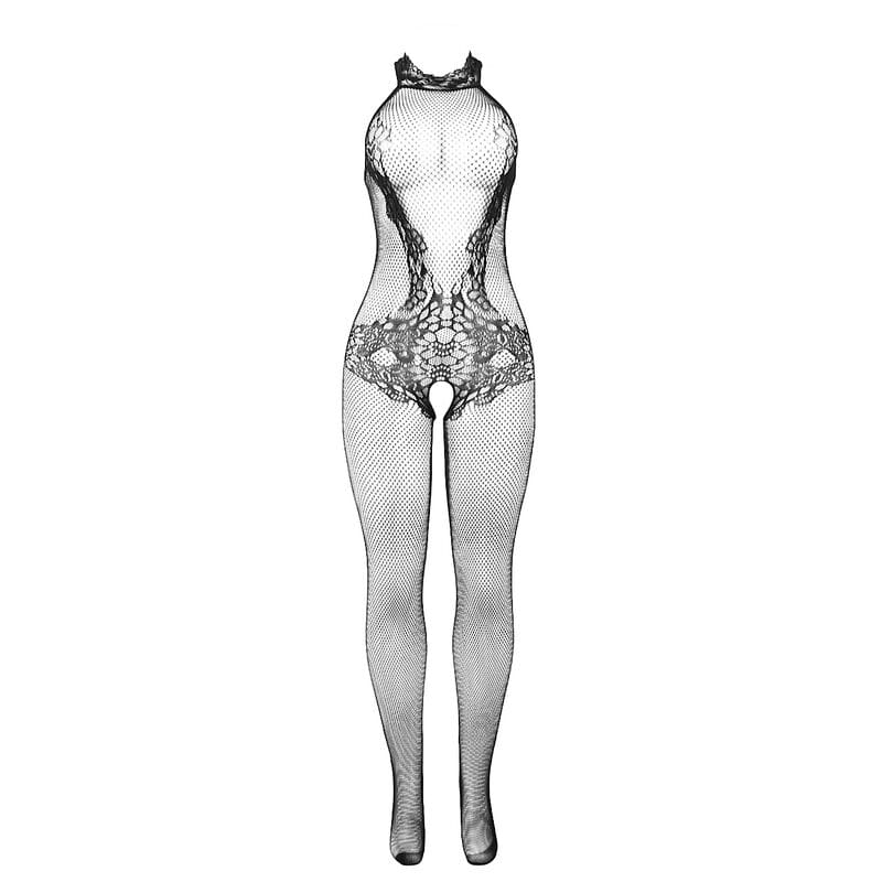 SUBBLIME - 951801 BODYSTOCKING CROTCHLESS DE REJILLA Y ENCAJE CON CUELLO ALTO NEGRO TALLA ÚNICA - Imagen 5