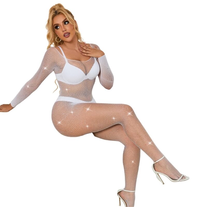SUBBLIME - 952396 BODYSTOCKING DE REJILLA CON DIAMANTES MANGA LARGA BLANCO TALLA ÚNICA - Imagen 3