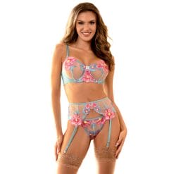 SUBBLIME - 954109 SUJETADOR + PANTIES CON LIGUERO DISEÑO FLORAL AZUL S/M